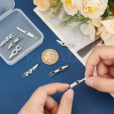 8Pcs 4 Styles Brass Pave Clear Cubic Zirconia Watch Band Clasps KK-OC0001-46P-1