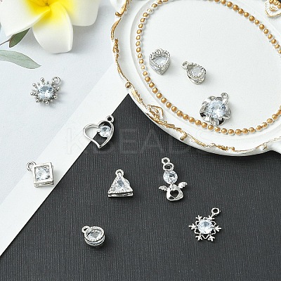 10Pcs 10 Styles Alloy Micro Pave Clear Cubic Zirconia Charms ZIRC-YW0001-13-1