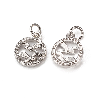 Brass Micro Pave Cubic Zirconia Bird Charms KK-E068-VB013-1