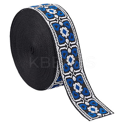 1 Roll Ethnic Style Polyester Jacquard Flower Ribbon OCOR-WH0086-95A-1