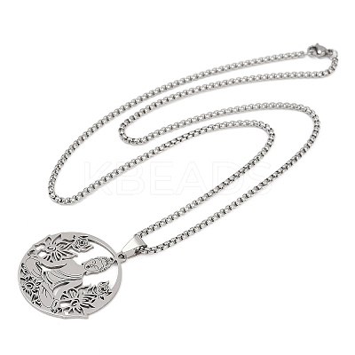201 Stainless Steel Hollow Buddha Yoga Flower Pendant Necklaces for Women NJEW-K283-06P-1