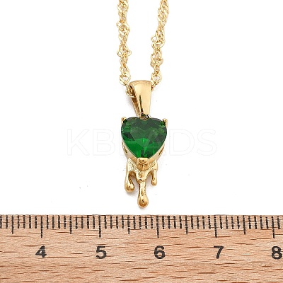 304 Stainless Steel Green Cubic Zirconia Pendant Necklaces for Women NJEW-C078-01C-G-1
