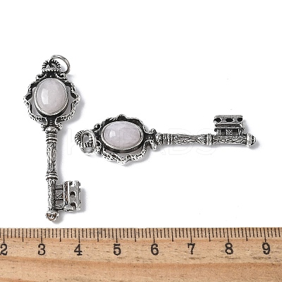 Key Brass Natural Rose Quartz Big Pendants KK-D361-01AS-33-1