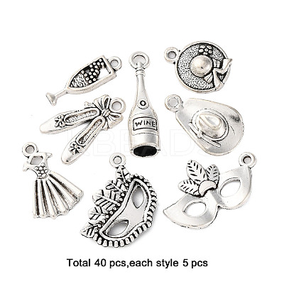 40Pcs 8 Styles Banquet Theme Tibetan Style Alloy Pendants TIBE-FP0001-09-1