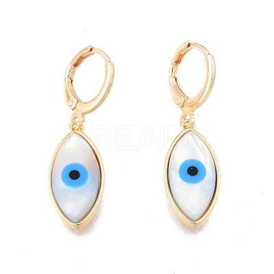 Shell & Synthetic Turquoise Horse Eye Dangle Leverback Earrings EJEW-N012-77-1