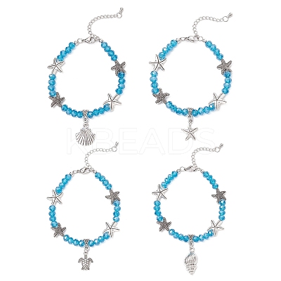 4Pcs Ocean Series Zinc Alloy Charm Bracelets BJEW-JB11899-1