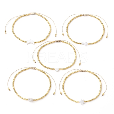 Natural Pearl & Seed Braided Bead Bracelets BJEW-JB09722-1