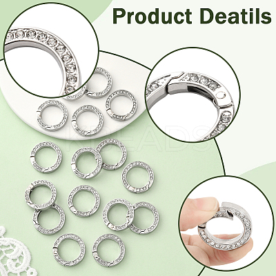 16Pcs Alloy Rhinestone Spring Gate Rings FIND-SP0004-52B-1