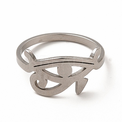 Non-Tarnish 201 Stainless Steel Eye of Horus Finger Ring for Women RJEW-K239-10P-1