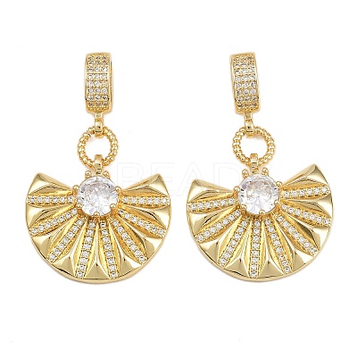 Brass Pave Clear Cubic Zirconia Fan Pendants KK-C132-22G-1