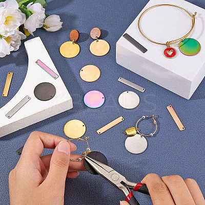 20Pcs 10 Style 304 Stainless Steel Flat Round Pendants & Rectangle Connector Charms Ion Plating(IP) FIND-SZ0002-35-1