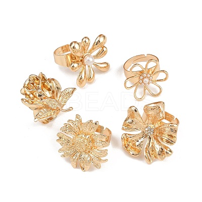 Flower Themes Alloy Adjustable Finger Rings Sets for Women RJEW-B071-03G-1
