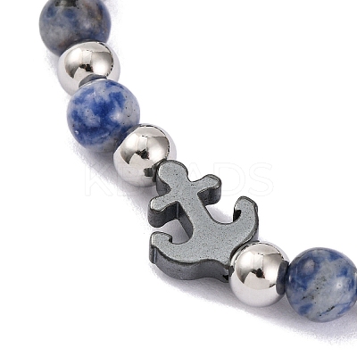 Natural Sodalite & Synthetic Magnetic Hematite Anchor Beaded Bracelet BJEW-P339-01P-08-1