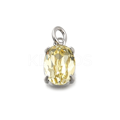 Oval Brass with Glass Charms KK-G525-08P-1