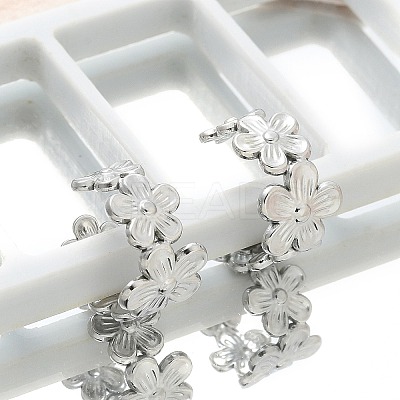304 Stainless Steel Flower Cuff Earrings for Women EJEW-A118-03P-1