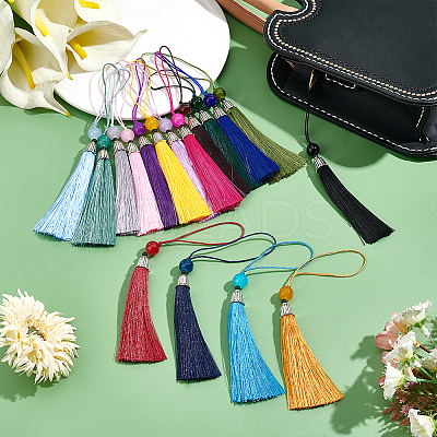 34Pcs 17 Colors Polyester Tassel Pendant Decorations AJEW-PH0004-33-1