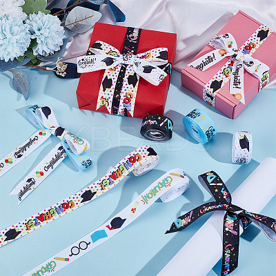 7Pcs 7 Styles Graduation Season Polyester Printed Grosgrain Ribbon OCOR-PH0005-02-1