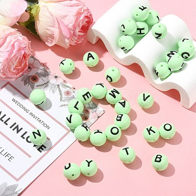 1 Set 26Pcs Green Round with Letter Silicone Beads ST-CJ0041-014-1