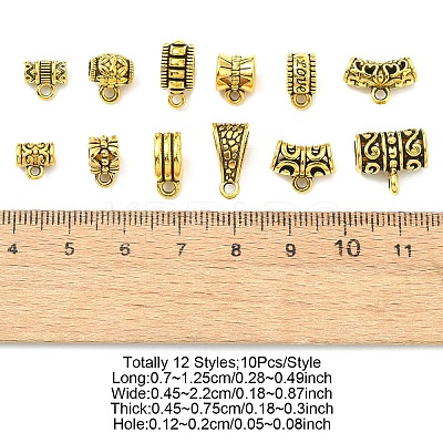 120Pcs 12 Styles Tibetan Style Alloy Tube Bails FIND-YW0007-32-1