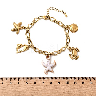 Ocean Theme 304 Stainless Steel Charm Bracelets for Women BJEW-Z142-01G-1