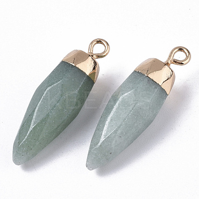 Top Golden Plated Natural Aventurine Pointed Pendants G-S359-078B-1
