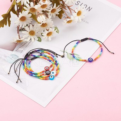 Rainbow Adjustable Nylon Cord Braided Bead Bracelets BJEW-JB06021-1