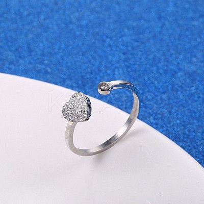 Stylish Adjustable 304 Stainless Steel Heart Cuff Rings for Women CD3807-7-1