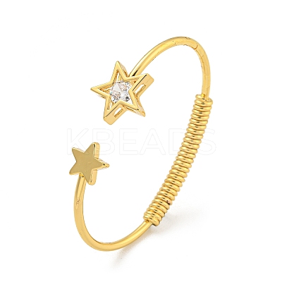 Star Brass Pave Clear Cubic Zirconia Open Cuff Bangles for Women BJEW-G704-03G-1