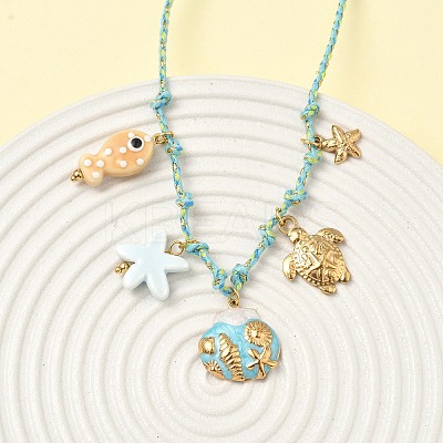 Ocean Theme Starfish Fish Turtle Shell Shape 304 Stainless Steel Pendant Necklaces NJEW-D344-03G-1