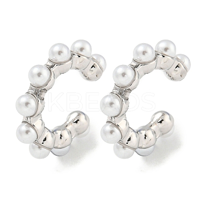 Rack Plating Brass Plastic Pearl Beads Cuff Earrings for Women EJEW-I302-01P-1