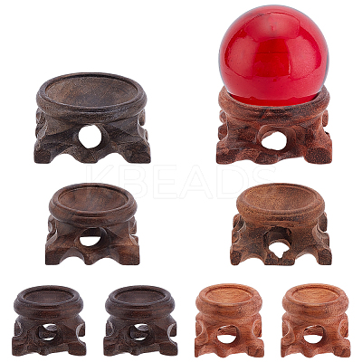 8Pcs 6 Styles Flat Round Wood Display Base Stand Holder for Crystal Ball DJEW-WR0001-04-1