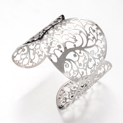 Tarnish Resistant 304 Stainless Steel Filigree Cuff Bangles X-STAS-S060-20-1