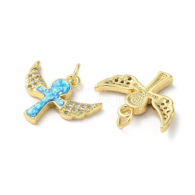 Brass Micro Pave Clear Cubic Zirconia Pendants KK-C045-15G-1