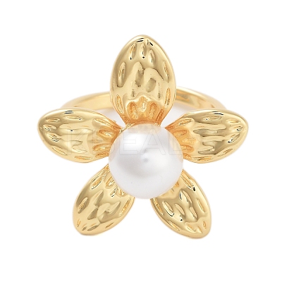 Rack Plating Flower Brass Open Cuff Rings for Women RJEW-B064-18G-01-1