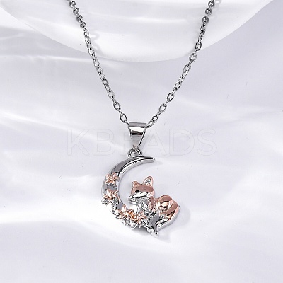Brass Moon Fox Pendant Cable Chain Necklaces for Women LS-NJEW-C067-02P-1