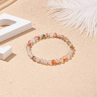 Natural Agate Round Beaded Stretch Bracelet BJEW-JB08614-04-1