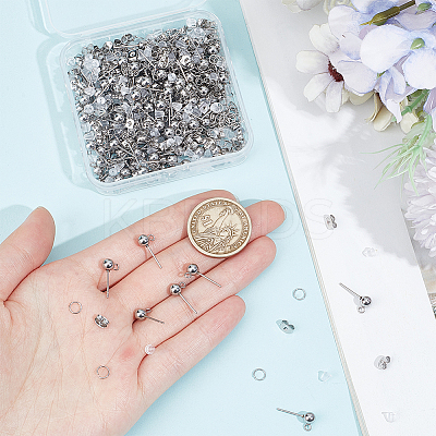 150Pcs 202 Stainless Steel Ball Stud Earring Findings STAS-SP0001-52C-P-1