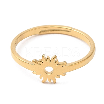 Ion Plating(IP) 304 Stainless Steel Flower Adjustable Ring for Women RJEW-M149-03G-1