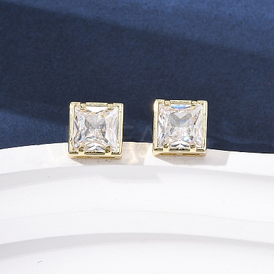 Brass Micro Pave Clear Cubic Zirconia Stud Earrings EJEW-C174-02B-G-1