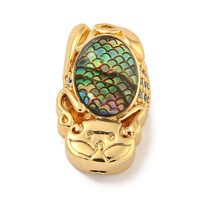 Brass Micro Pave Cubic Zirconia with Resin Beads KK-G493-05G-1