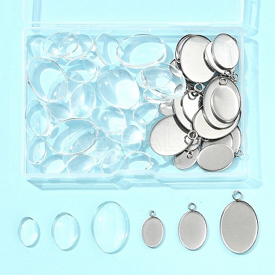 DIY Oval 304 Stainless Steel Pendant Making Kits DIY-FS0008-29-1