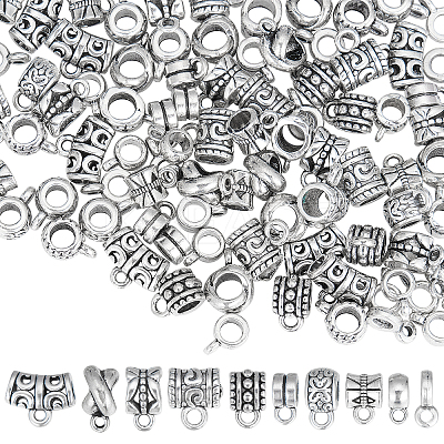 100Pcs 10 Style Tibetan Style Alloy Tube Bails FIND-SC0003-57-1