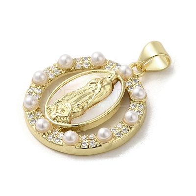 Brass Pave Shell Pendants KK-I708-16H-G-1