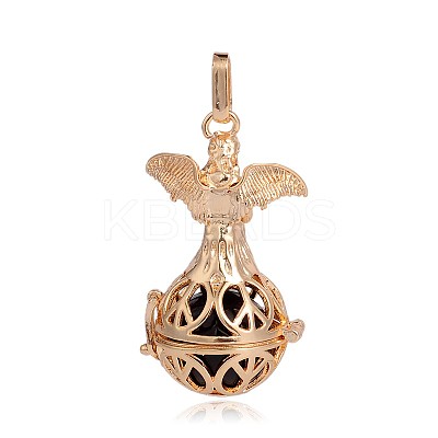 Golden Plated Brass Hollow Round Cage Pendants KK-J251-05G-1