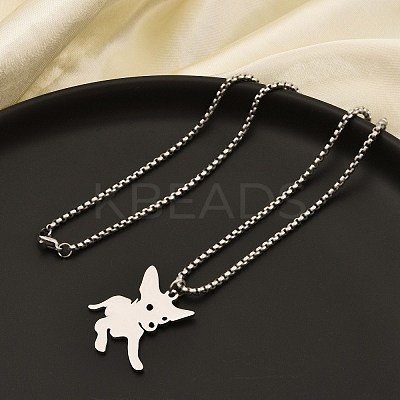 201 Stainless Steel Laser Cut Puppy Dog Pendant Box Chain Necklaces for Women Men LS-NJEW-Q004-01P-1