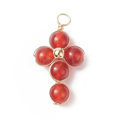 Natural Red Agate Copper Wire Wrapped Pendants PALLOY-JF01981-02-1