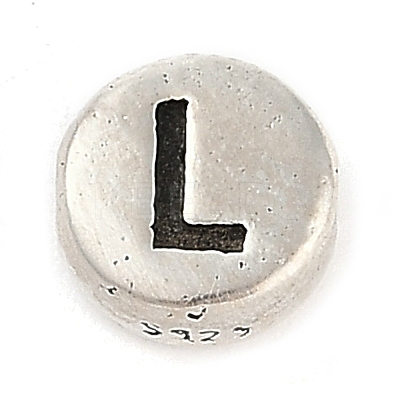 925 Sterling Silver Flat Round with Letter Beads STER-G044-01AS-L-1