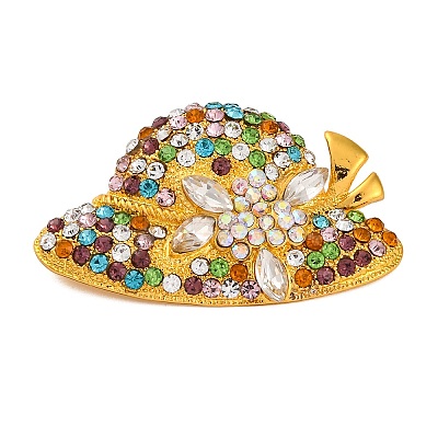 Hat Alloy Colorful Rhinestone Brooch JEWB-Q045-04G-02-1