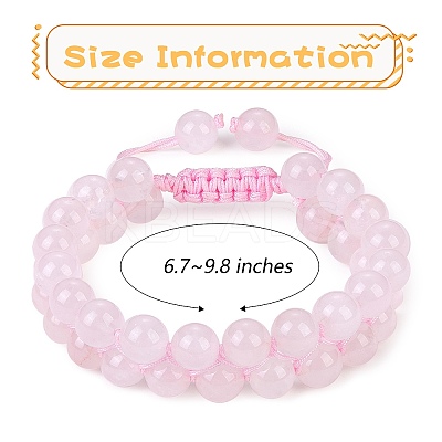 Natural  Rose Quartz Braided Bead Bracelet BJEW-SW00001-08-1