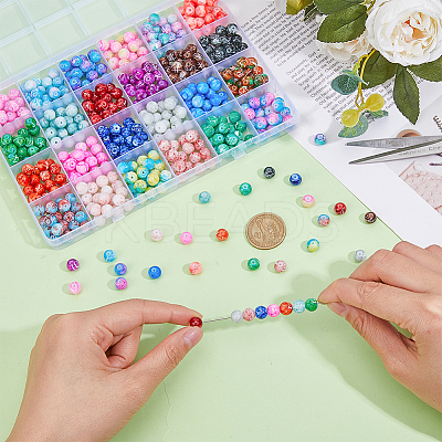480Pcs 24 Colors Drawbench Glass Round Beads GLAD-DC0001-01-1